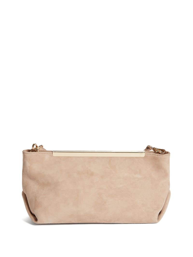 Guess Soft Suede Leather Clutch - Taupe Guess Soft Suede Leather Clutch - Taupe