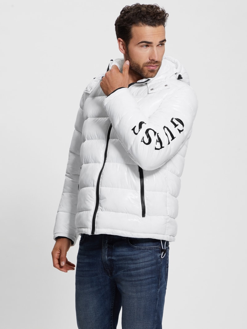 Guess Shiny Hooded Puffer Jacket - Pure White Guess Shiny Hooded Puffer Jacket - Pure White