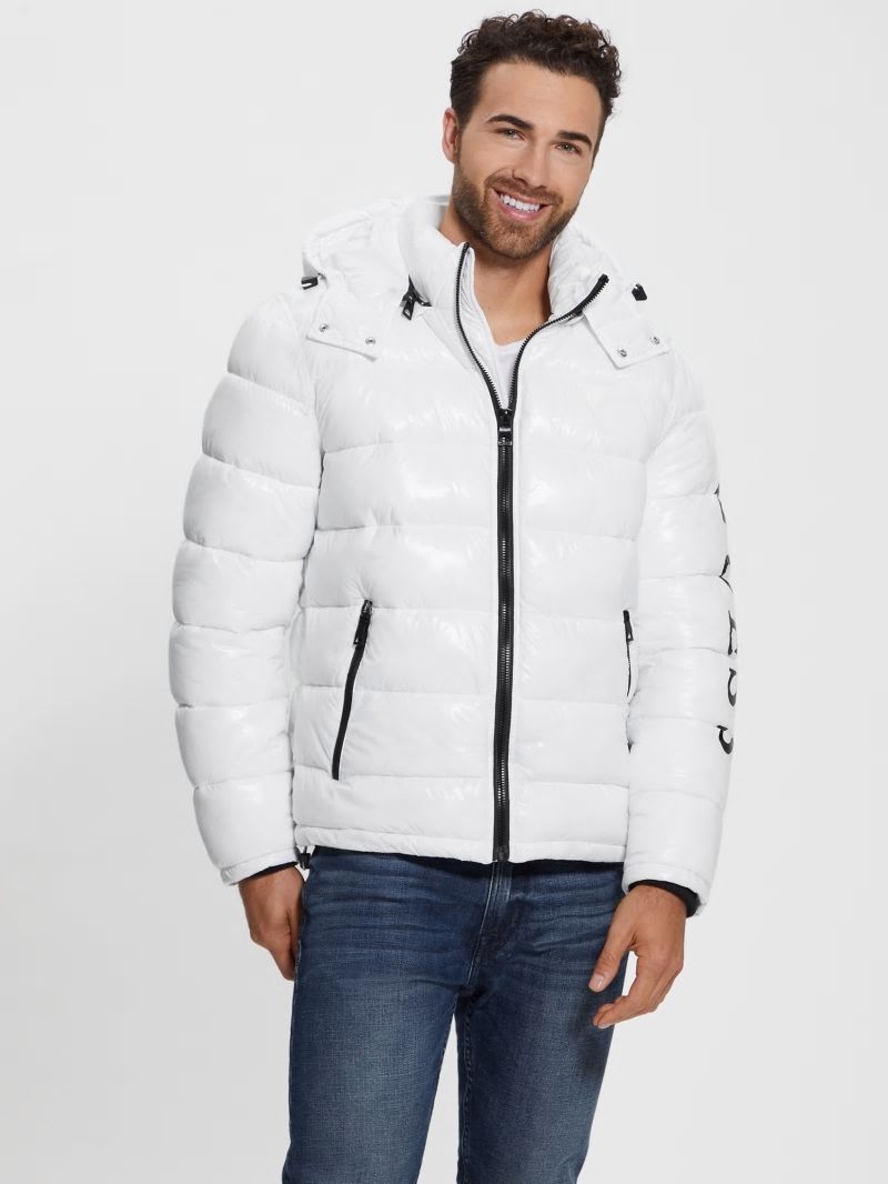 Guess Shiny Hooded Puffer Jacket - Pure White Guess Shiny Hooded Puffer Jacket - Pure White