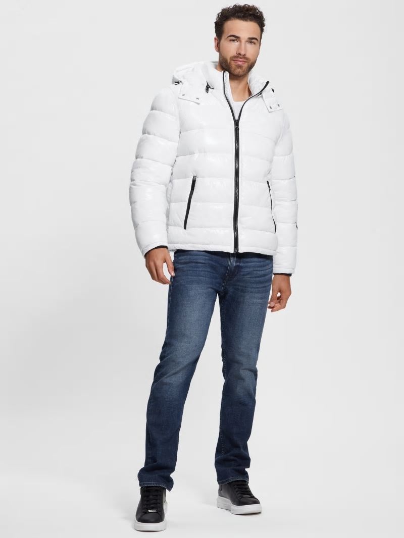 Guess Shiny Hooded Puffer Jacket - Pure White Guess Shiny Hooded Puffer Jacket - Pure White