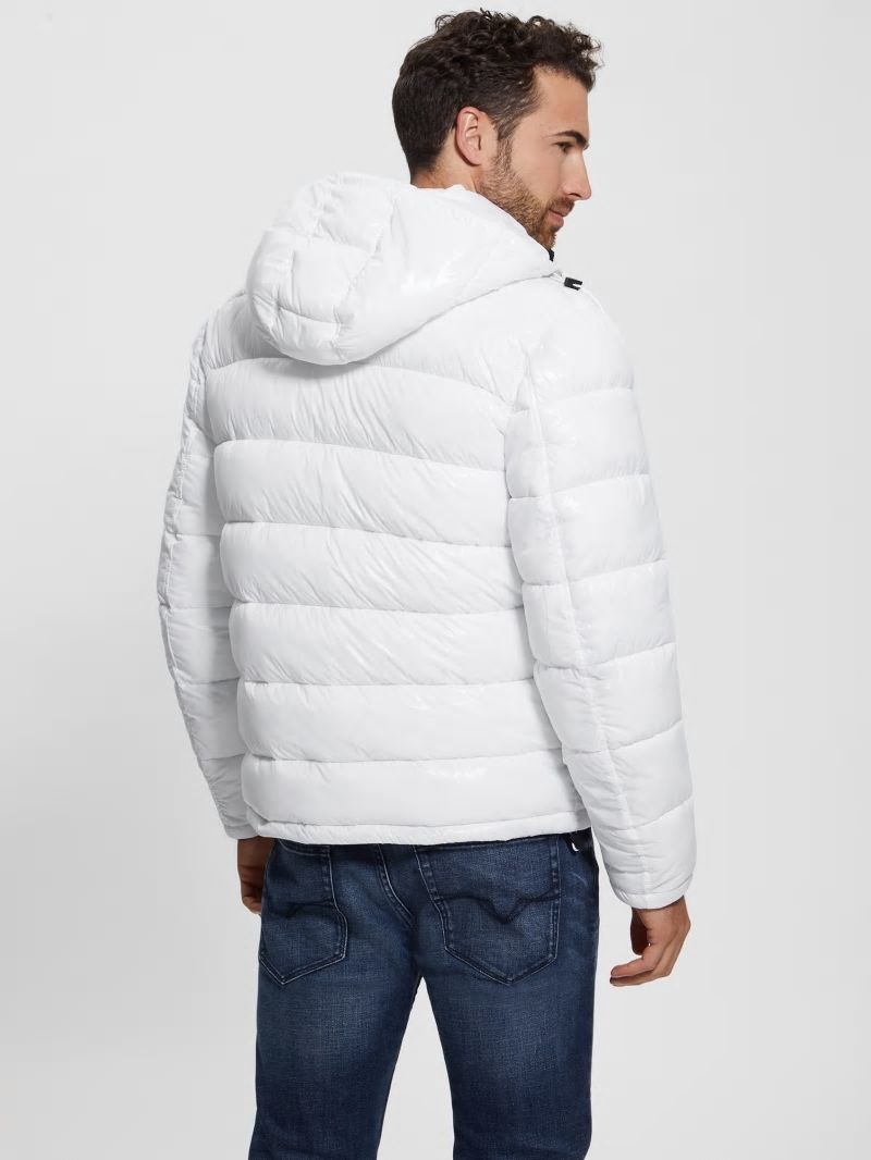 Guess Shiny Hooded Puffer Jacket - Pure White Guess Shiny Hooded Puffer Jacket - Pure White