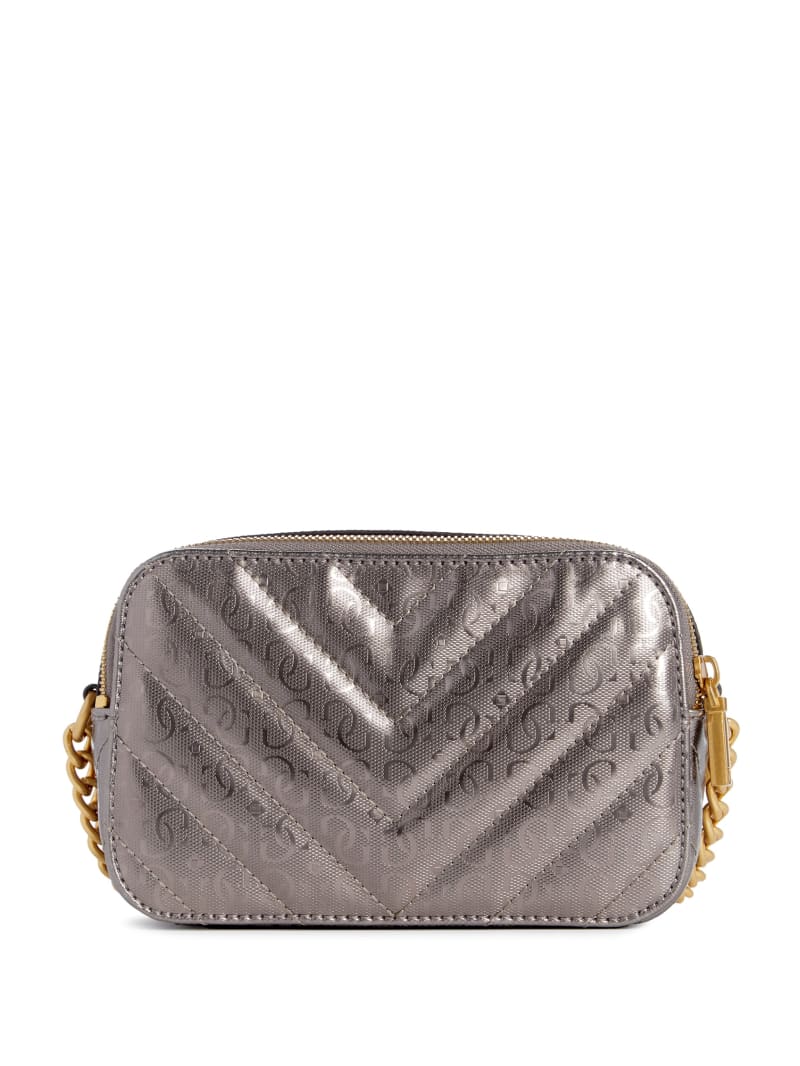 Guess Jania Metallic Quilted Camera Crossbody - Pewter Guess Jania Metallic Quilted Camera Crossbody - Pewter