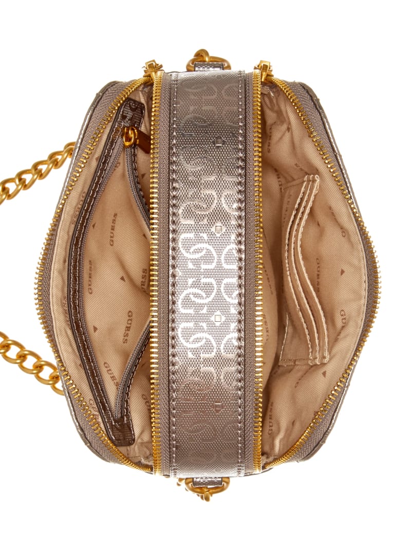 Guess Jania Metallic Quilted Camera Crossbody - Pewter Guess Jania Metallic Quilted Camera Crossbody - Pewter