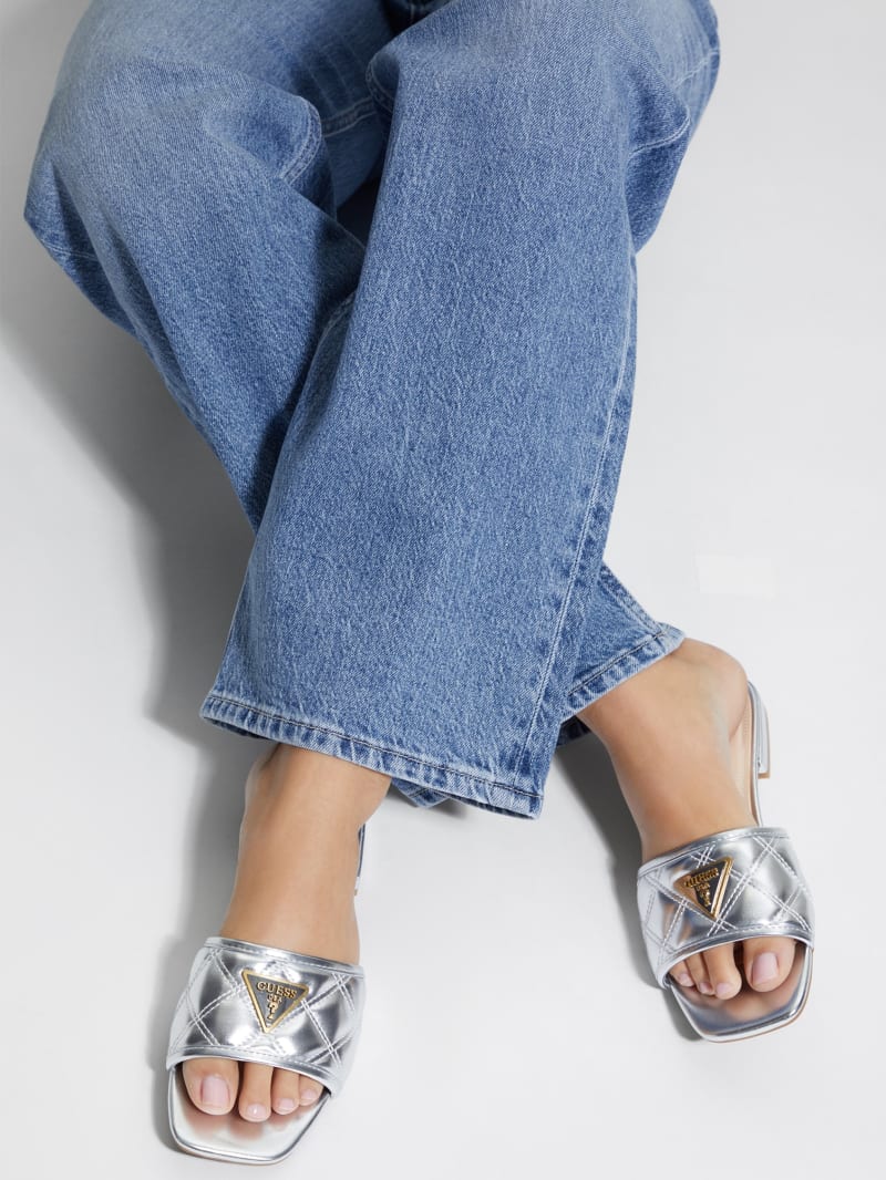 Guess Tameli Icon Slide Sandals - Silver 040 Guess Tameli Icon Slide Sandals - Silver 040
