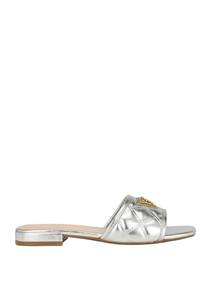 Guess Tameli Icon Slide Sandals - Silver 040 Guess Tameli Icon Slide Sandals - Silver 040