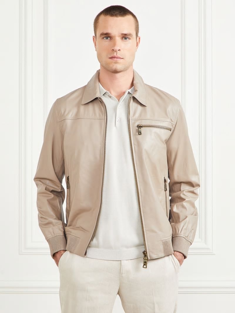 Guess Leather Flight Jacket - Pasadena Stone Guess Leather Flight Jacket - Pasadena Stone