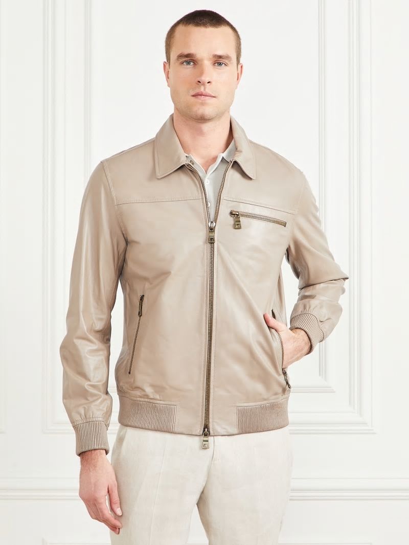 Guess Leather Flight Jacket - Pasadena Stone Guess Leather Flight Jacket - Pasadena Stone