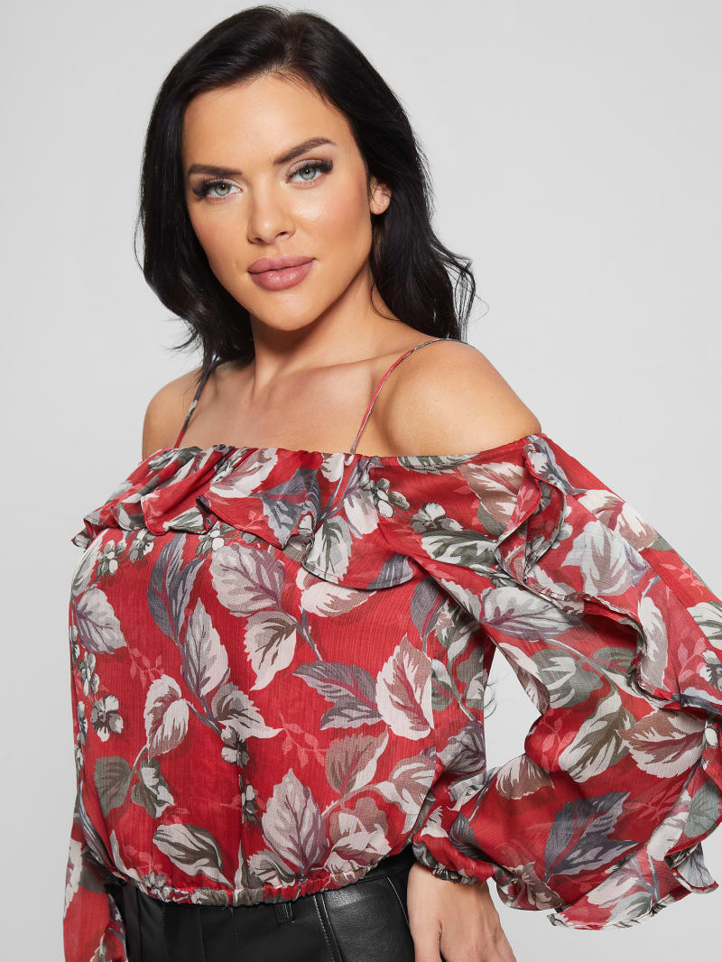 Guess Eco Iggy Floral Ruffle Top - Coachwood Estate Print Guess Eco Iggy Floral Ruffle Top - Coachwood Estate Print