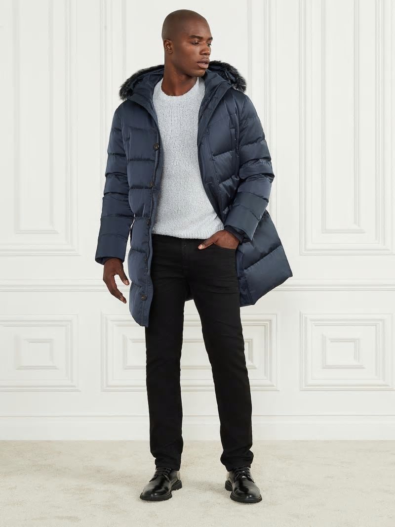 Guess Long Twill Hooded Jacket - Bleu éLéGant Guess Long Twill Hooded Jacket - Bleu éLéGant