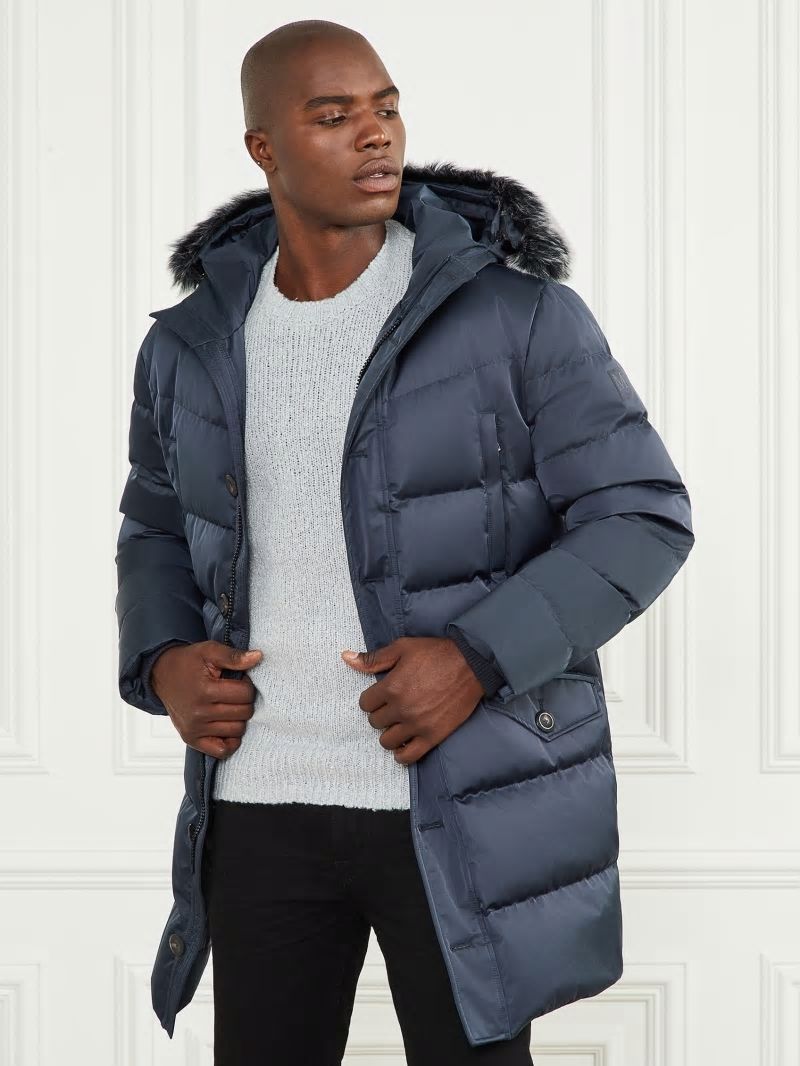 Guess Long Twill Hooded Jacket - Bleu éLéGant Guess Long Twill Hooded Jacket - Bleu éLéGant