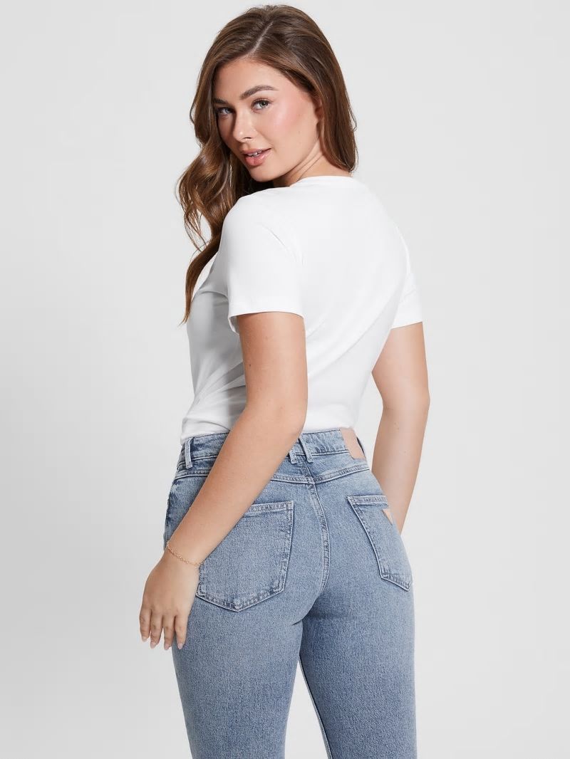 Guess Eco Crewneck Rhinestone Logo Tee - Pure White Guess Eco Crewneck Rhinestone Logo Tee - Pure White