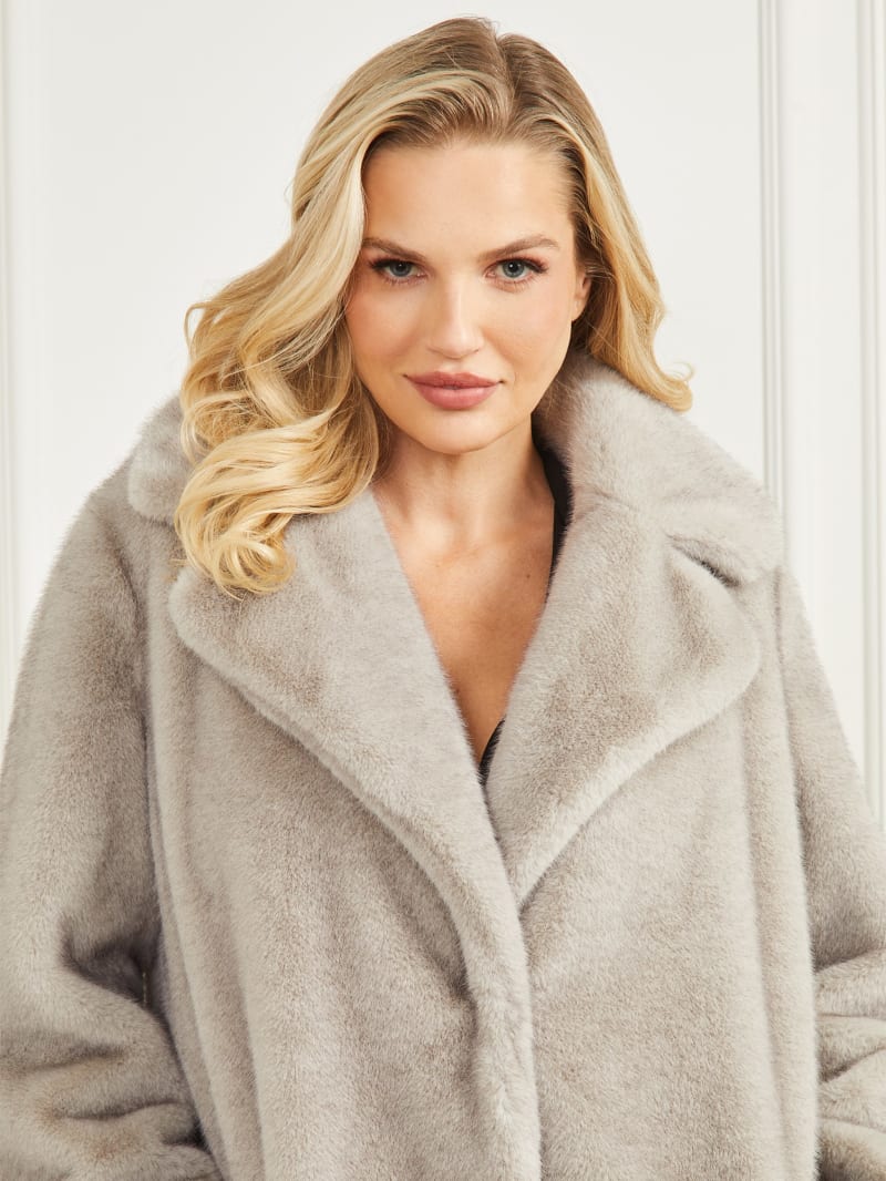 Guess Bianca Faux-Fur Coat - Grey Pearl Multi Guess Bianca Faux-Fur Coat - Grey Pearl Multi