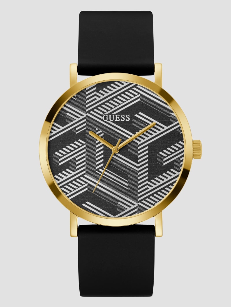 Guess Gold-Tone and Black Printed G-Cube Analog Watch - Black Guess Gold-Tone and Black Printed G-Cube Analog Watch - Black