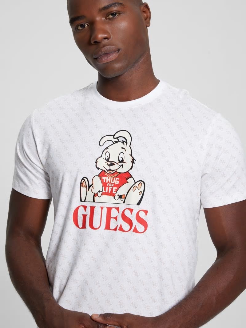 Guess Graphic Crewneck Tee - 4g Aop Pure White Guess Graphic Crewneck Tee - 4g Aop Pure White