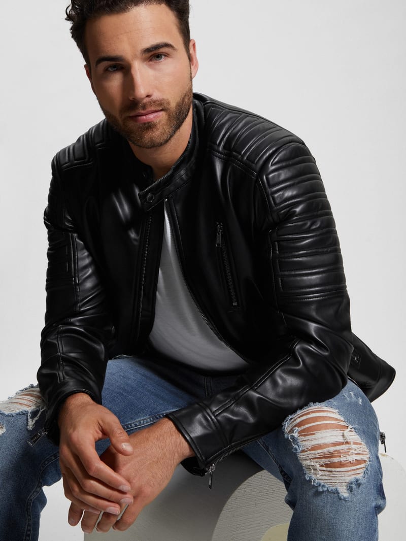 Guess Faux-Leather Biker Jacket - Black Guess Faux-Leather Biker Jacket - Black
