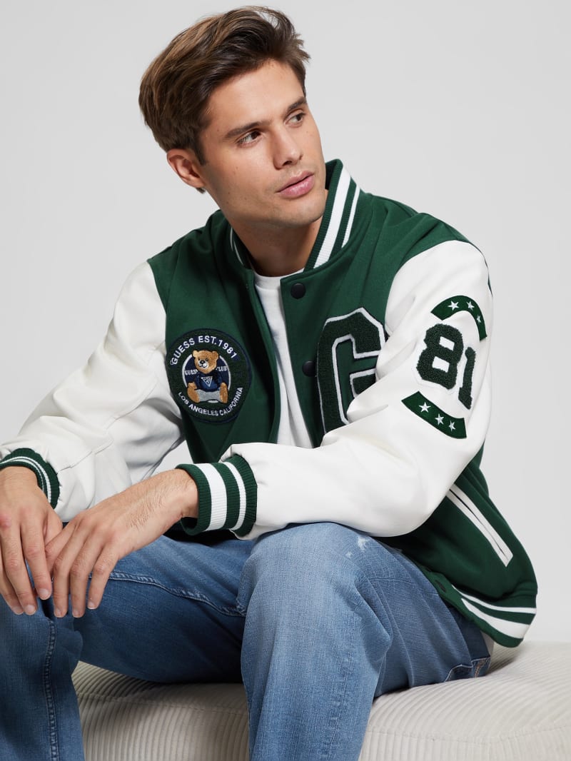 Guess Bear Varsity Jacket - Dark Jade Guess Bear Varsity Jacket - Dark Jade