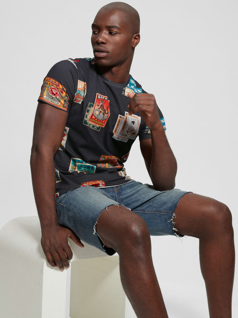 Guess Stamp Collection Tee - Jet Black Multi Guess Stamp Collection Tee - Jet Black Multi