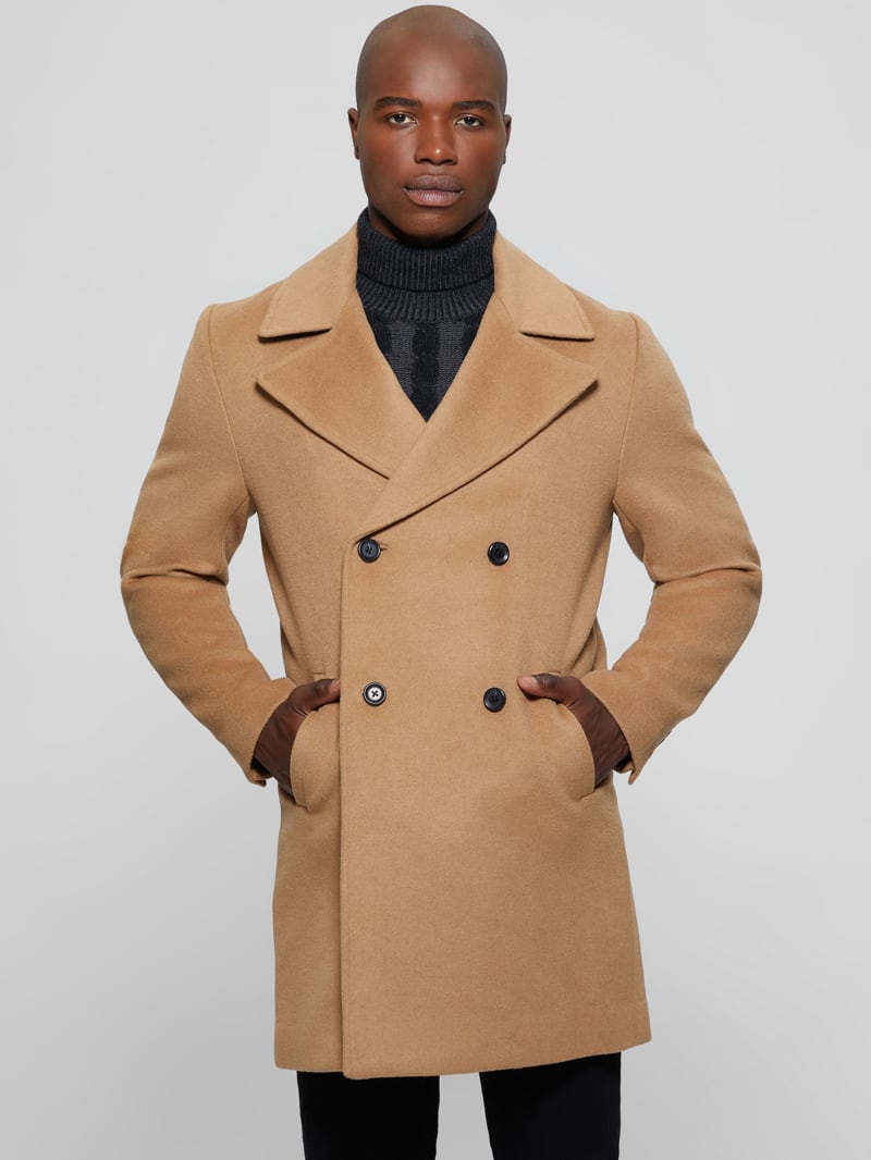 Guess Bel Air Melton Wool-Blend Peacoat - Desert Storm Guess Bel Air Melton Wool-Blend Peacoat - Desert Storm