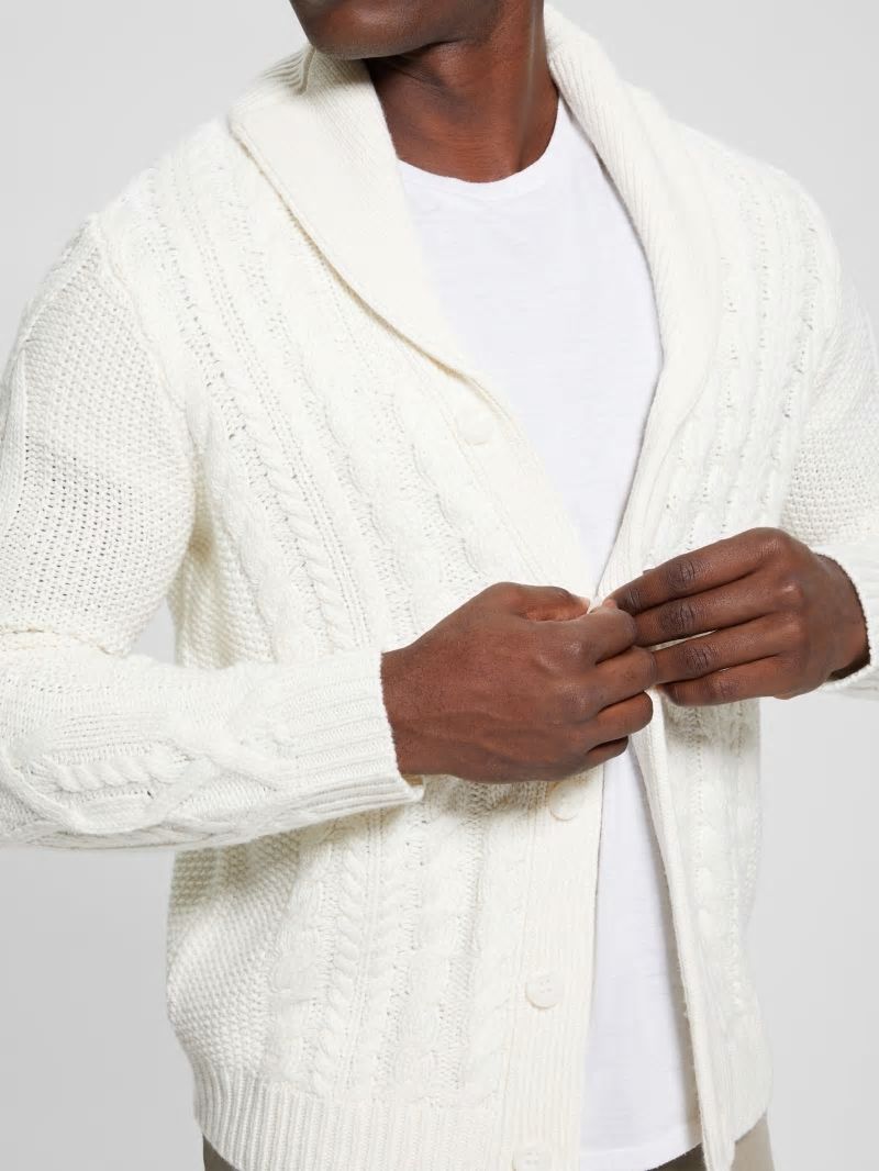 Guess Shane Celtic Cable-Knit Cardigan - Ecru Pearl Guess Shane Celtic Cable-Knit Cardigan - Ecru Pearl