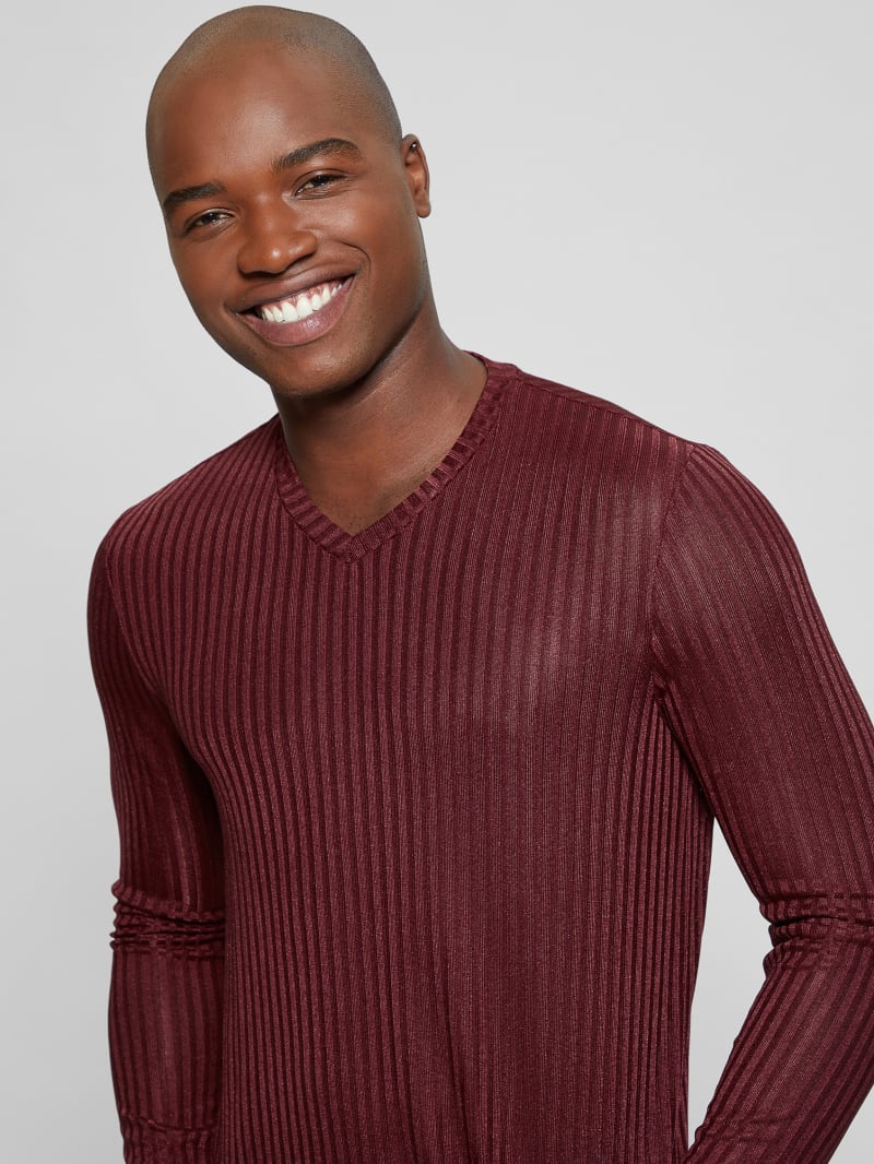 Guess Warehouse V-Neck Knit Tee - Red Noir Guess Warehouse V-Neck Knit Tee - Red Noir