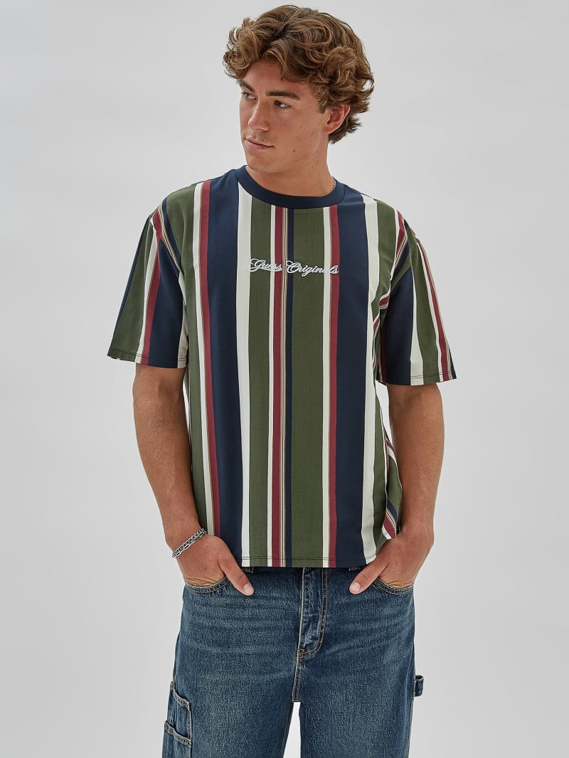 Guess GUESS Originals Eco Vertical Stripe Tee - Uniform Blue Multi Guess GUESS Originals Eco Vertical Stripe Tee - Uniform Blue Multi