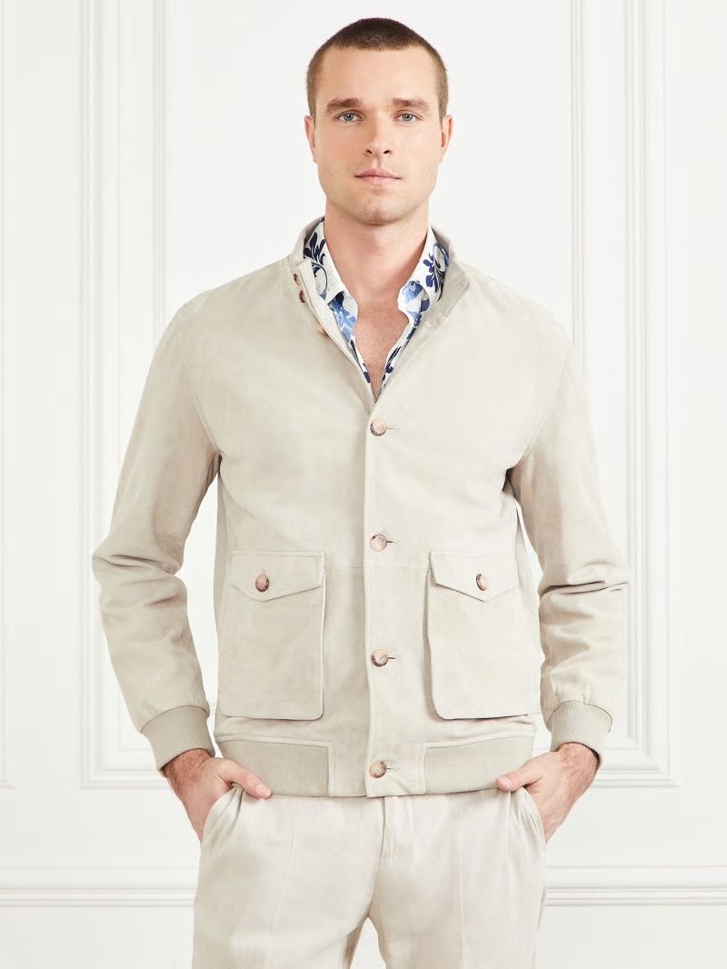 Guess Suede Leather Flight Jacket - Quicksand Guess Suede Leather Flight Jacket - Quicksand
