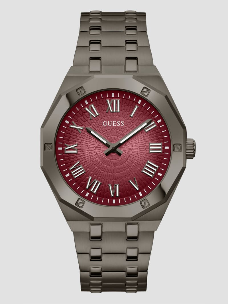 Guess Dark Silver and Burgundy Analog Watch - Black Guess Dark Silver and Burgundy Analog Watch - Black