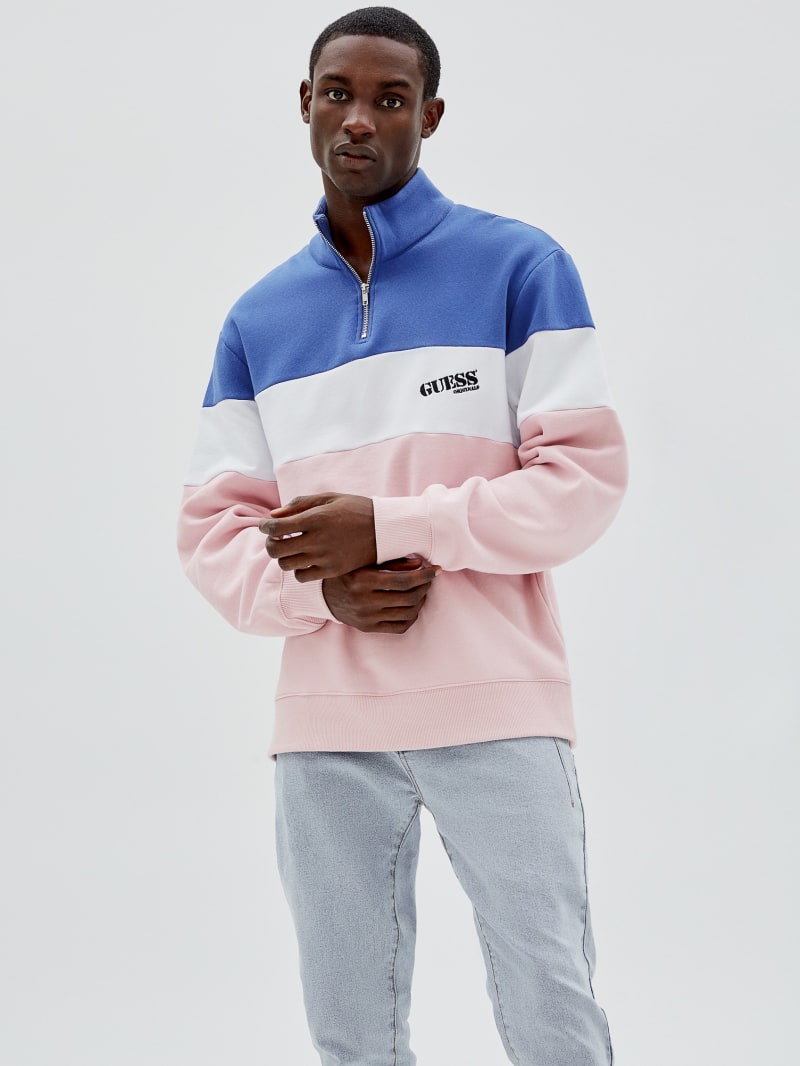 Guess GUESS Originals Half-Zip Pullover - Water Park Blue Multi Guess GUESS Originals Half-Zip Pullover - Water Park Blue Multi