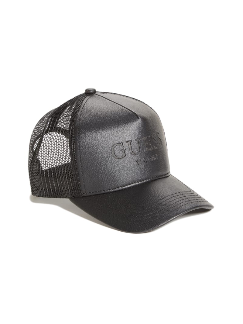 Guess Faux-Leather Trucker Hat - Black Guess Faux-Leather Trucker Hat - Black