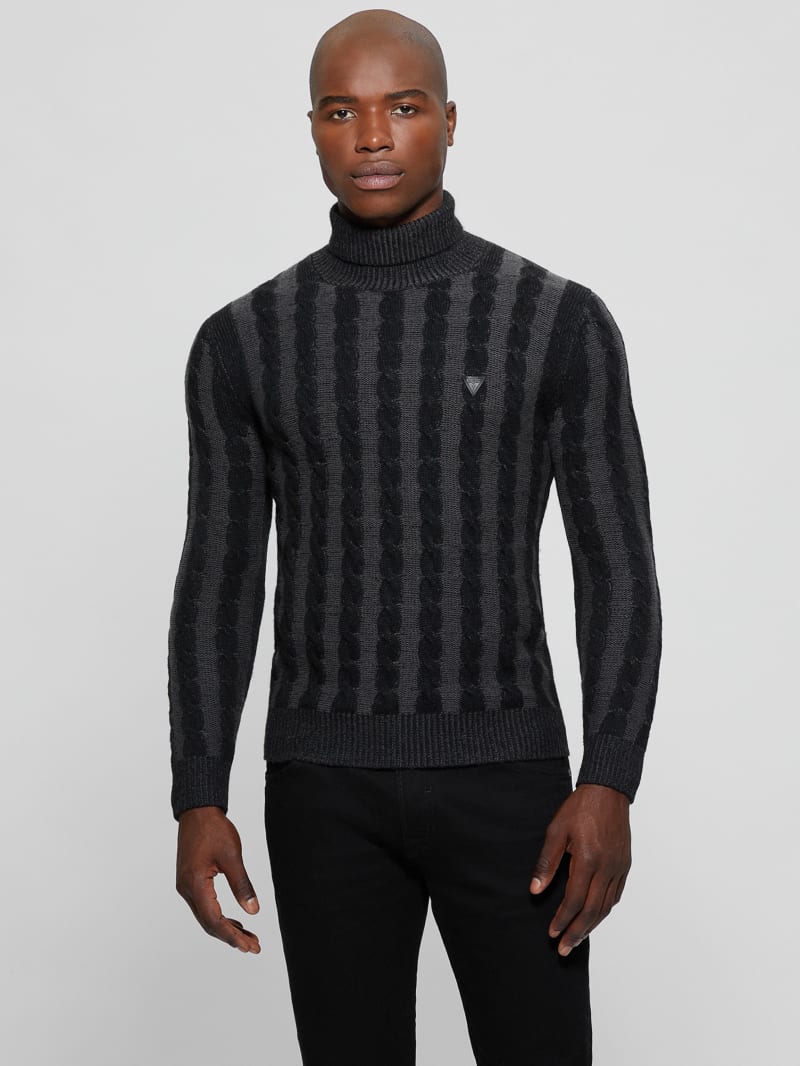 Guess Arkell Turtleneck Cable Sweater - Magnetic And Black Combo Guess Arkell Turtleneck Cable Sweater - Magnetic And Black Combo