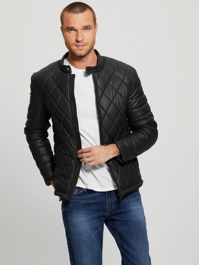 Guess Diamond Quilted Faux-Leather Jacket - Black Guess Diamond Quilted Faux-Leather Jacket - Black