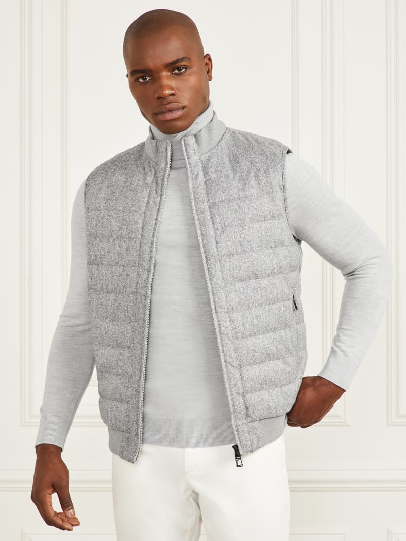 Guess Quilted Twill Vest - Grey Herringbone Melange Guess Quilted Twill Vest - Grey Herringbone Melange