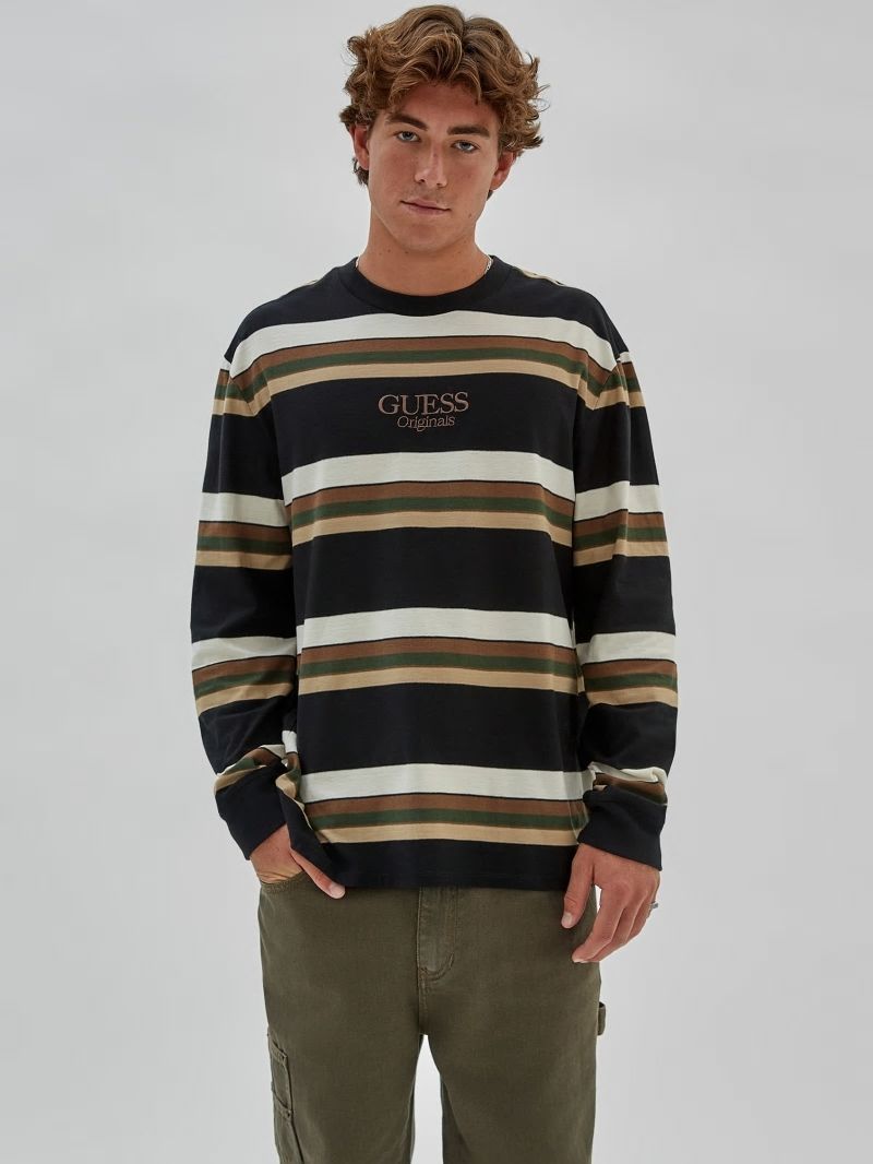 Guess GUESS Originals Eco Classic Logo Stripe Tee - Jet Black Multi Guess GUESS Originals Eco Classic Logo Stripe Tee - Jet Black Multi