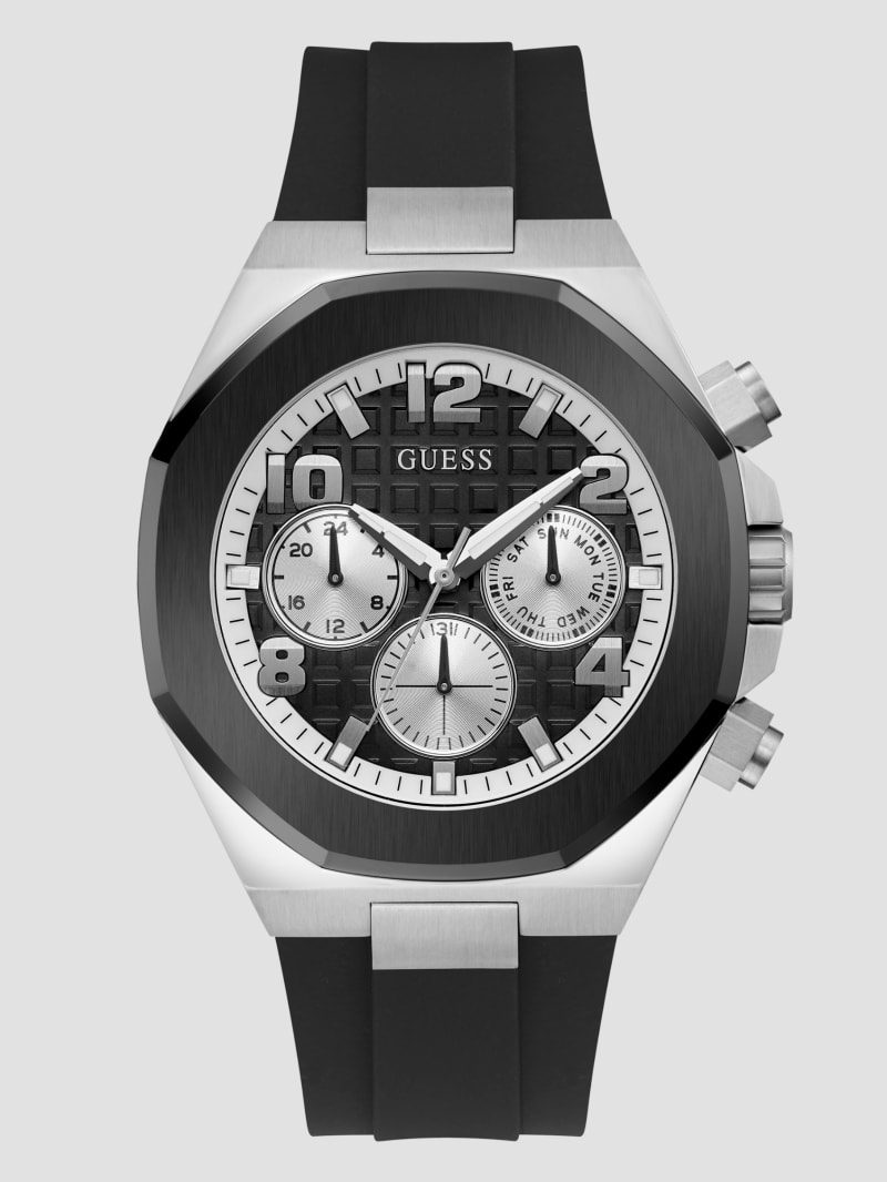 Guess Silver-Tone and Black Silicone Multifunction Watch - Black Snakeskin Guess Silver-Tone and Black Silicone Multifunction Watch - Black Snakeskin