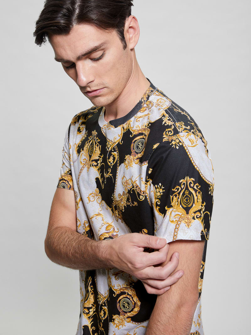 Guess Eco Quattro G Gold Chain Tee - Pure White Multi Guess Eco Quattro G Gold Chain Tee - Pure White Multi