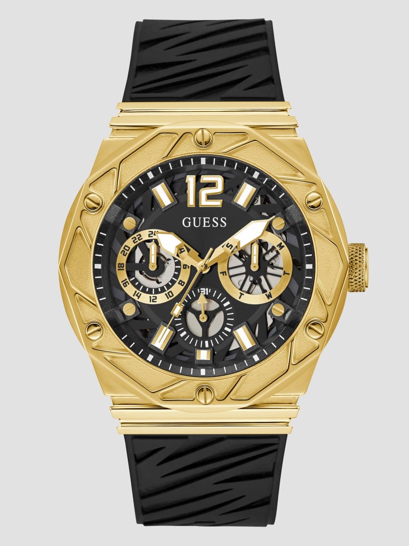 Guess Gold-Tone and Black Silicone Multifunction Watch - Gold Guess Gold-Tone and Black Silicone Multifunction Watch - Gold