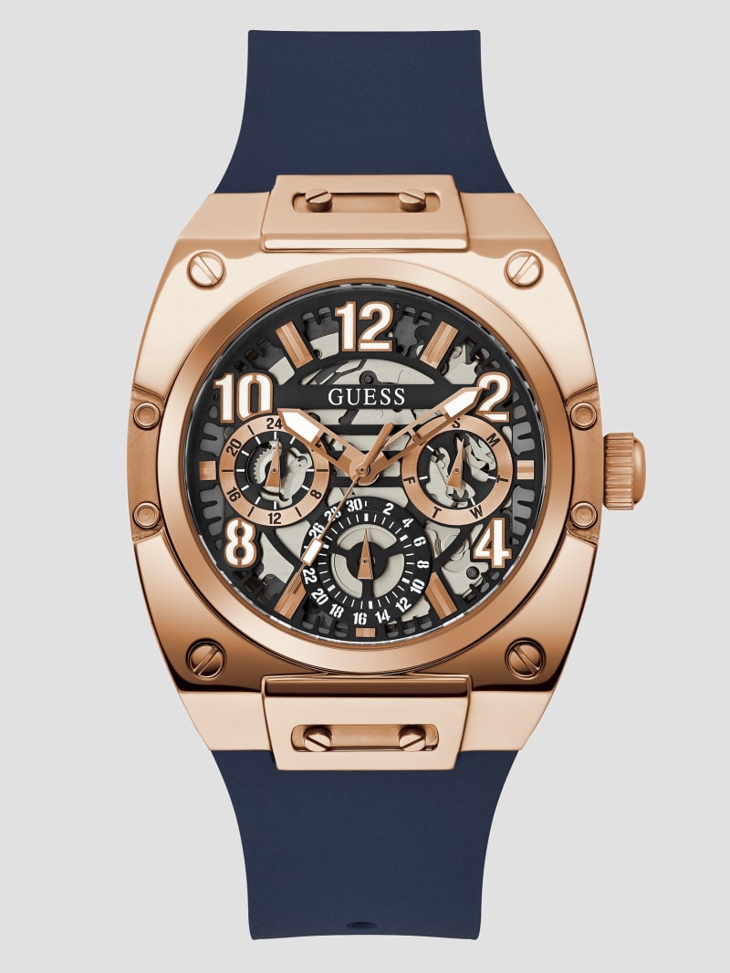 Guess Rose Gold-Tone and Blue Silicone Multifunctional Watch - Rainbow Guess Rose Gold-Tone and Blue Silicone Multifunctional Watch - Rainbow