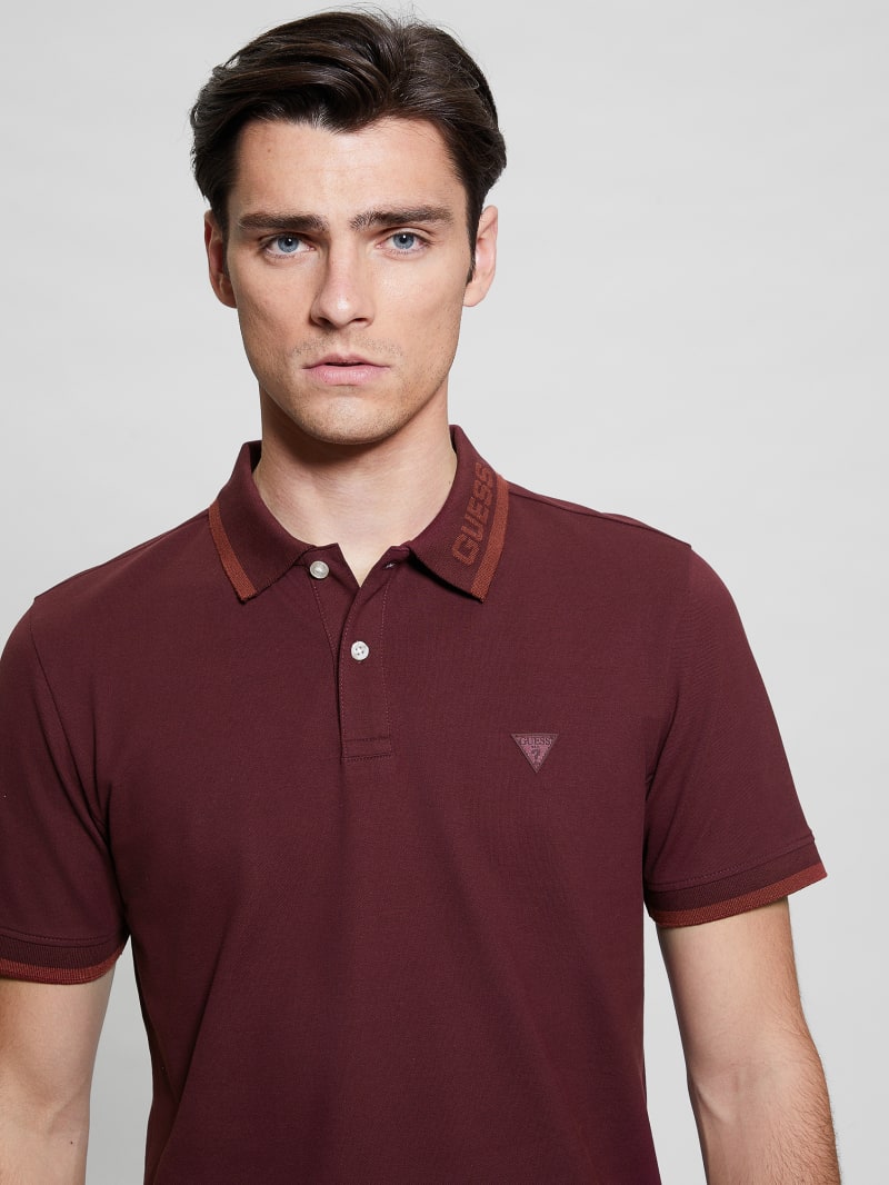 Guess Eco Lyle Logo Polo - Red Noir Guess Eco Lyle Logo Polo - Red Noir