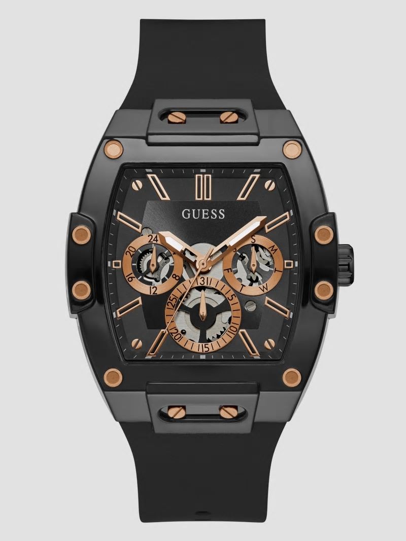 Guess Rose Gold-Tone and Black Silicone Multifunction Watch - Black Guess Rose Gold-Tone and Black Silicone Multifunction Watch - Black