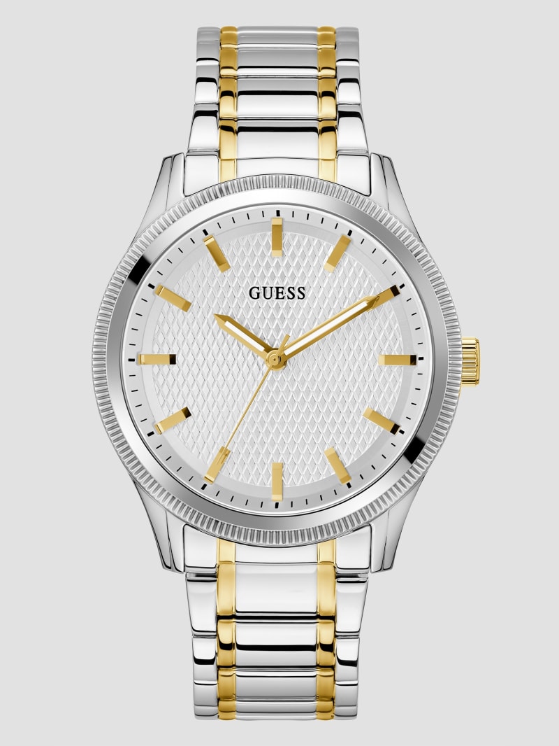 Guess Multi-Tone and White Analog Watch - Silver Guess Multi-Tone and White Analog Watch - Silver