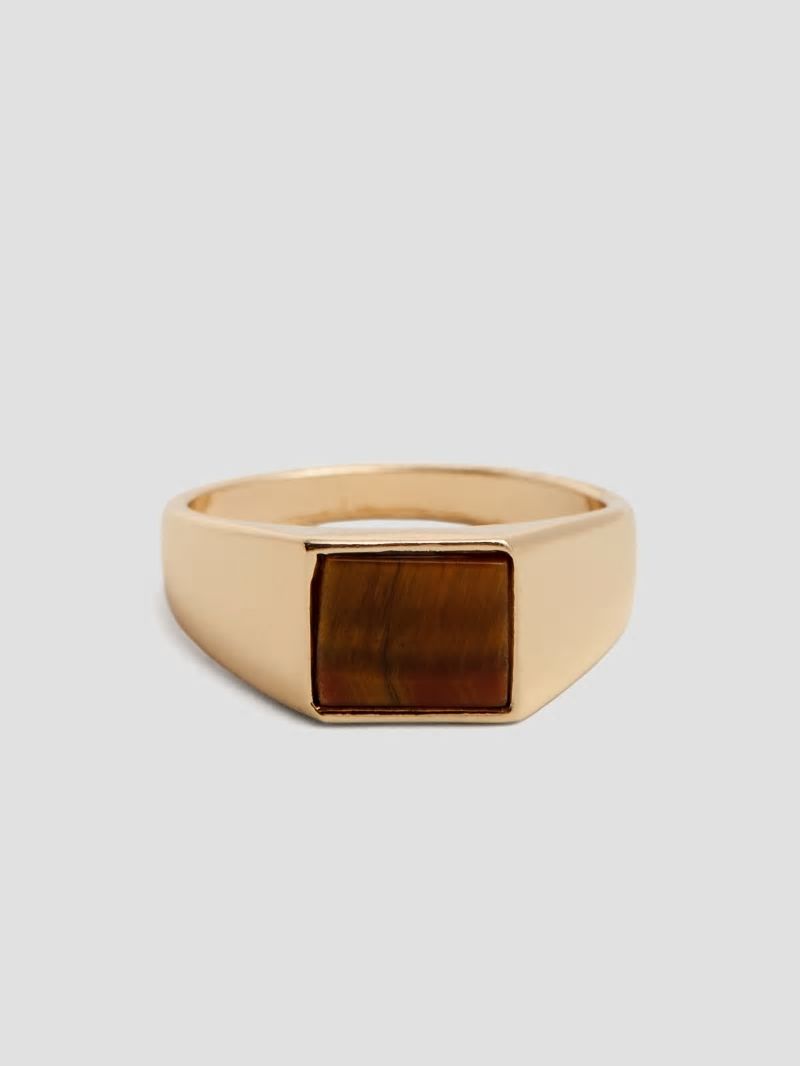 Guess Tigereye Signet Ring - Size 12 - Gold Guess Tigereye Signet Ring - Size 12 - Gold
