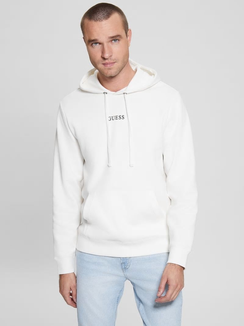 Guess Eco Roy Logo Hoodie - Frosted White Guess Eco Roy Logo Hoodie - Frosted White