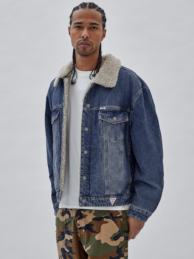 Guess GUESS Originals Denim Trucker Jacket - Go Used Dark Medium Wash Guess GUESS Originals Denim Trucker Jacket - Go Used Dark Medium Wash
