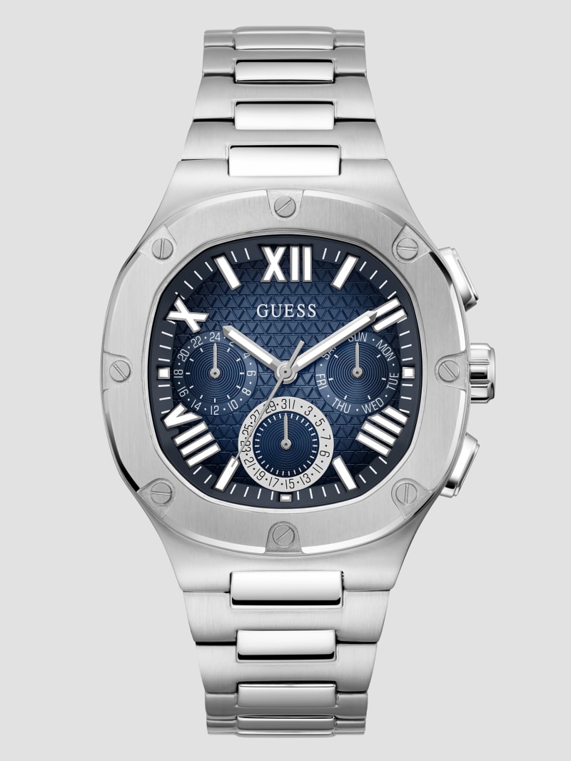 Guess Silver-Tone and Blue Multifunction Watch - Silver Guess Silver-Tone and Blue Multifunction Watch - Silver