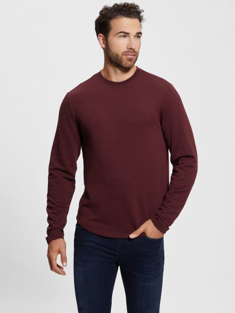 Guess Textured Long-sleeve Tee - Red Noir Guess Textured Long-sleeve Tee - Red Noir