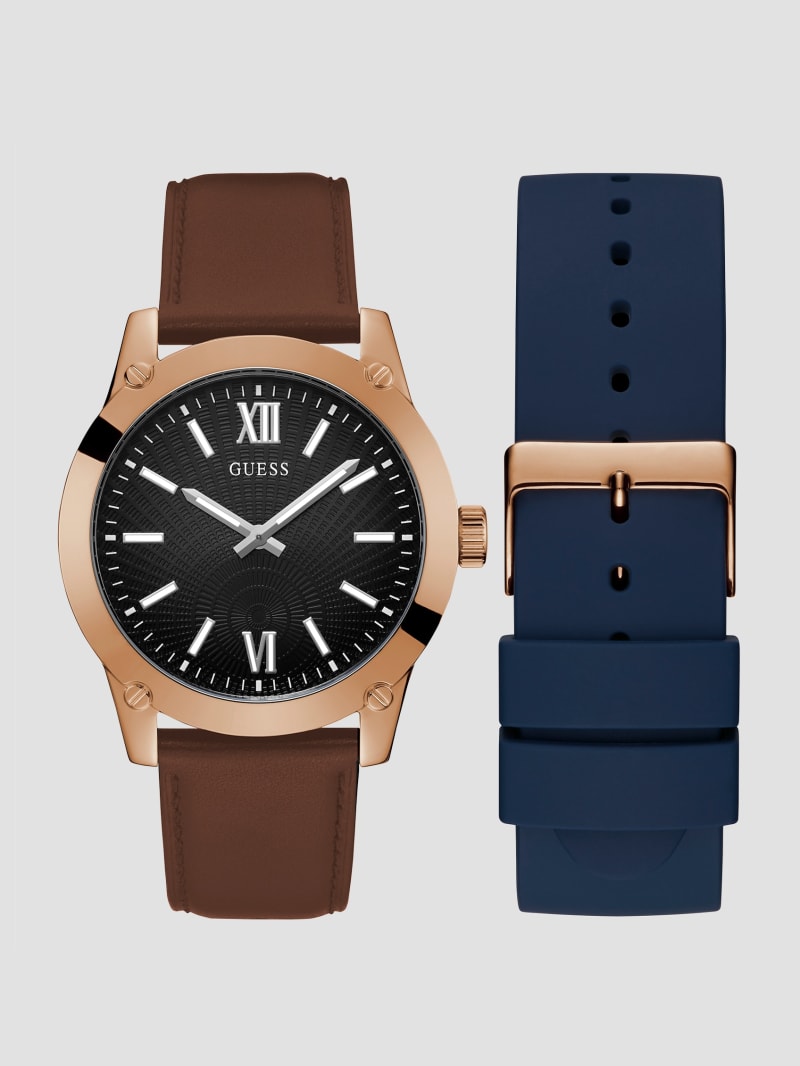 Guess Rose Gold-Tone and Black Analog Watch Box Set - Brown Leather Guess Rose Gold-Tone and Black Analog Watch Box Set - Brown Leather