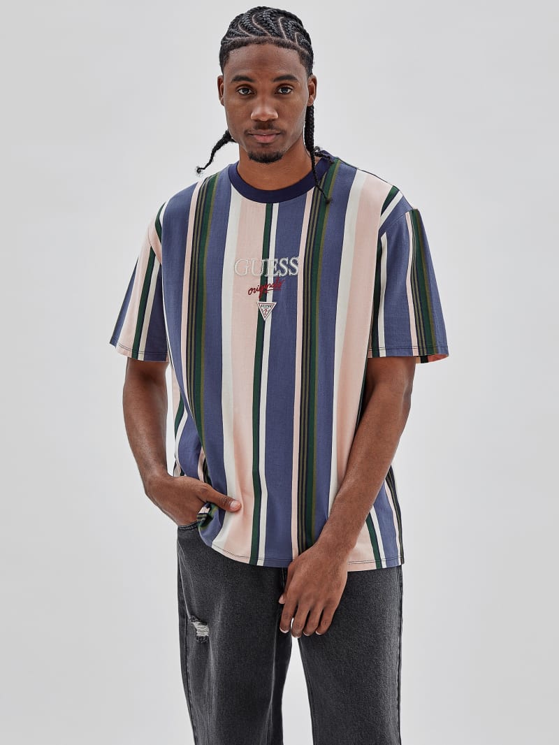 Guess GUESS Originals Eco Stiped Logo Tee - Sandy Shore Multi Guess GUESS Originals Eco Stiped Logo Tee - Sandy Shore Multi