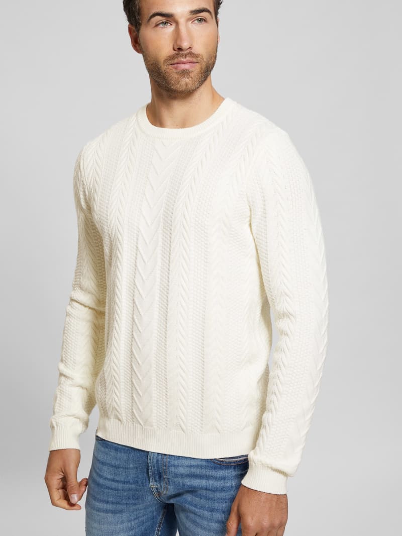 Guess Eco Ethan Cable Knit Sweater - Dove White Guess Eco Ethan Cable Knit Sweater - Dove White