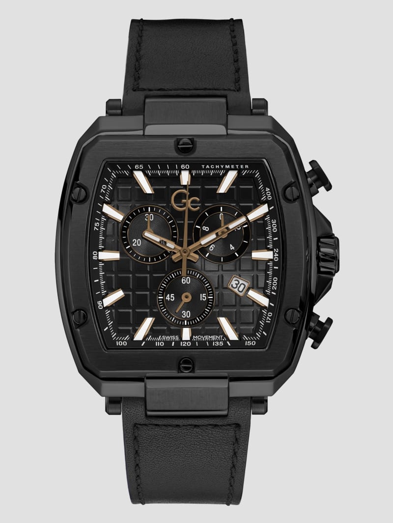 Guess Gc Black Leather Chronograph Watch - 001 Black Guess Gc Black Leather Chronograph Watch - 001 Black