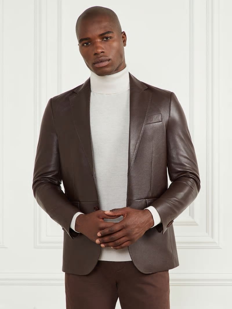 Guess Steve Notched Leather Blazer - Chocolate Brownie Guess Steve Notched Leather Blazer - Chocolate Brownie